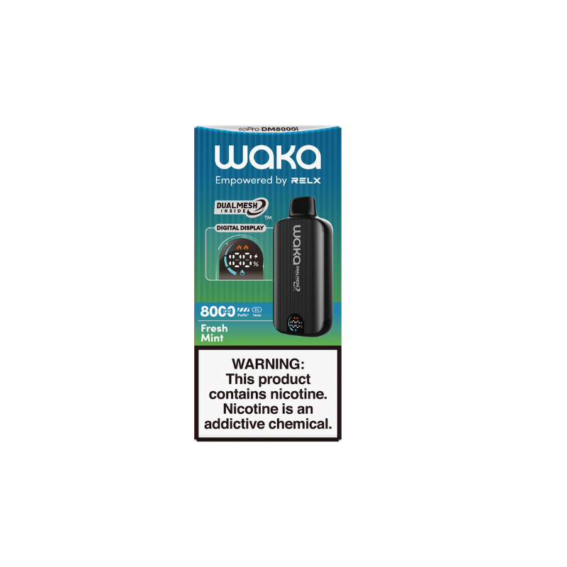 RELX Japan Disposable Vape RELX WAKA soPro DM8000i Fresh Mint Flavor Flavour 30mg/ml Nicotine RELX 日本製使い捨て電子タバコフレーバー フレッシュミント 30mg/mlニコチン
