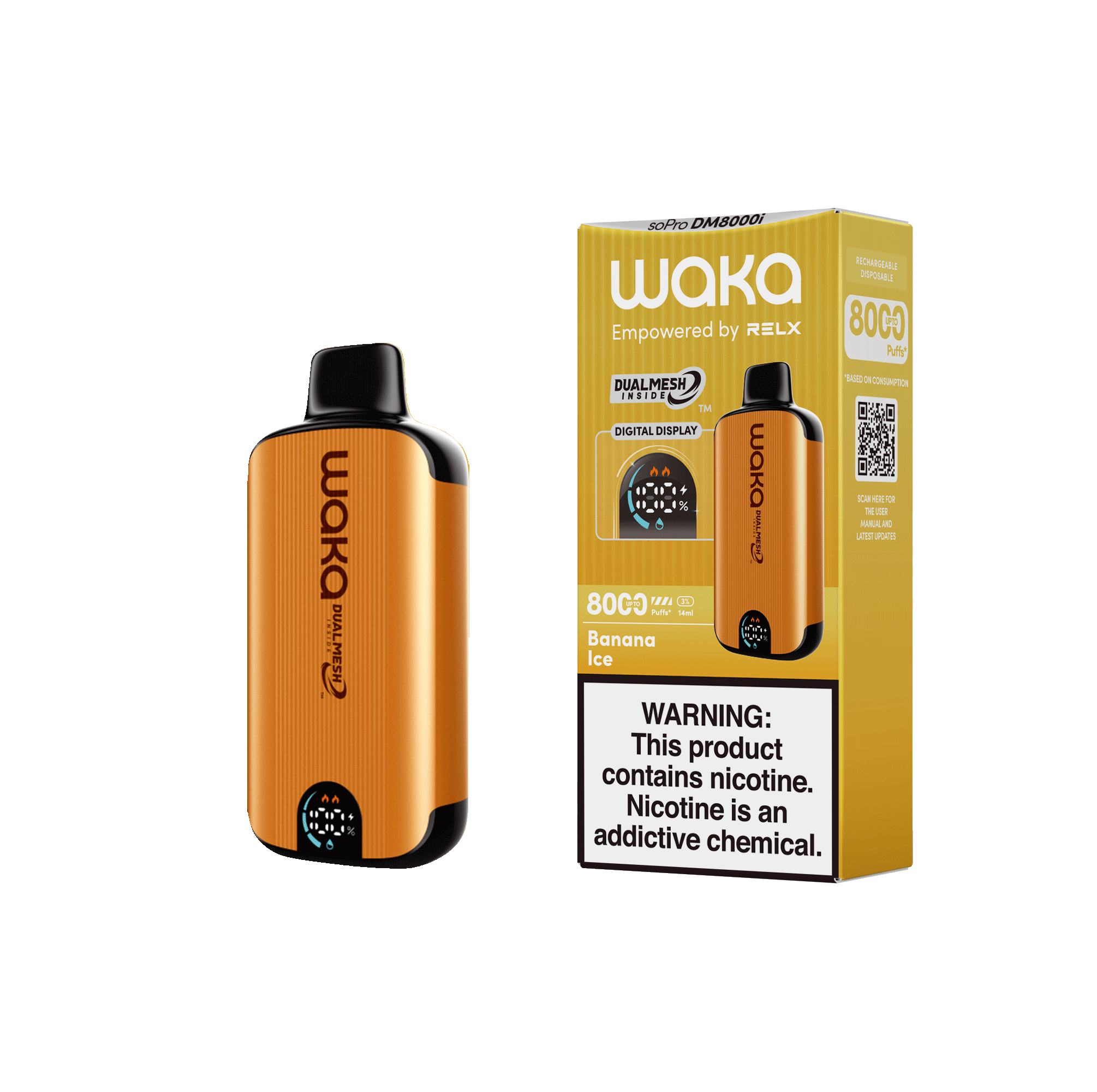 Shop RELX Japan Disposable Vape WAKA soPro DM8000i Banana Ice Price USD10.6 RELX 使い捨て電子タバコを購入する バナナアイス価格¥2980今すぐ注文
