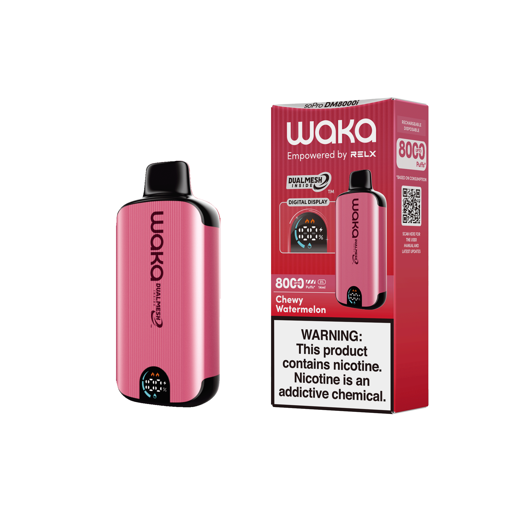 Shop RELX Japan Disposable Vape WAKA soPro DM8000i Chewy Watermelon Price USD10.6 RELX 使い捨て電子タバコを購入する チューイースイカ価格¥2980今すぐ注文
