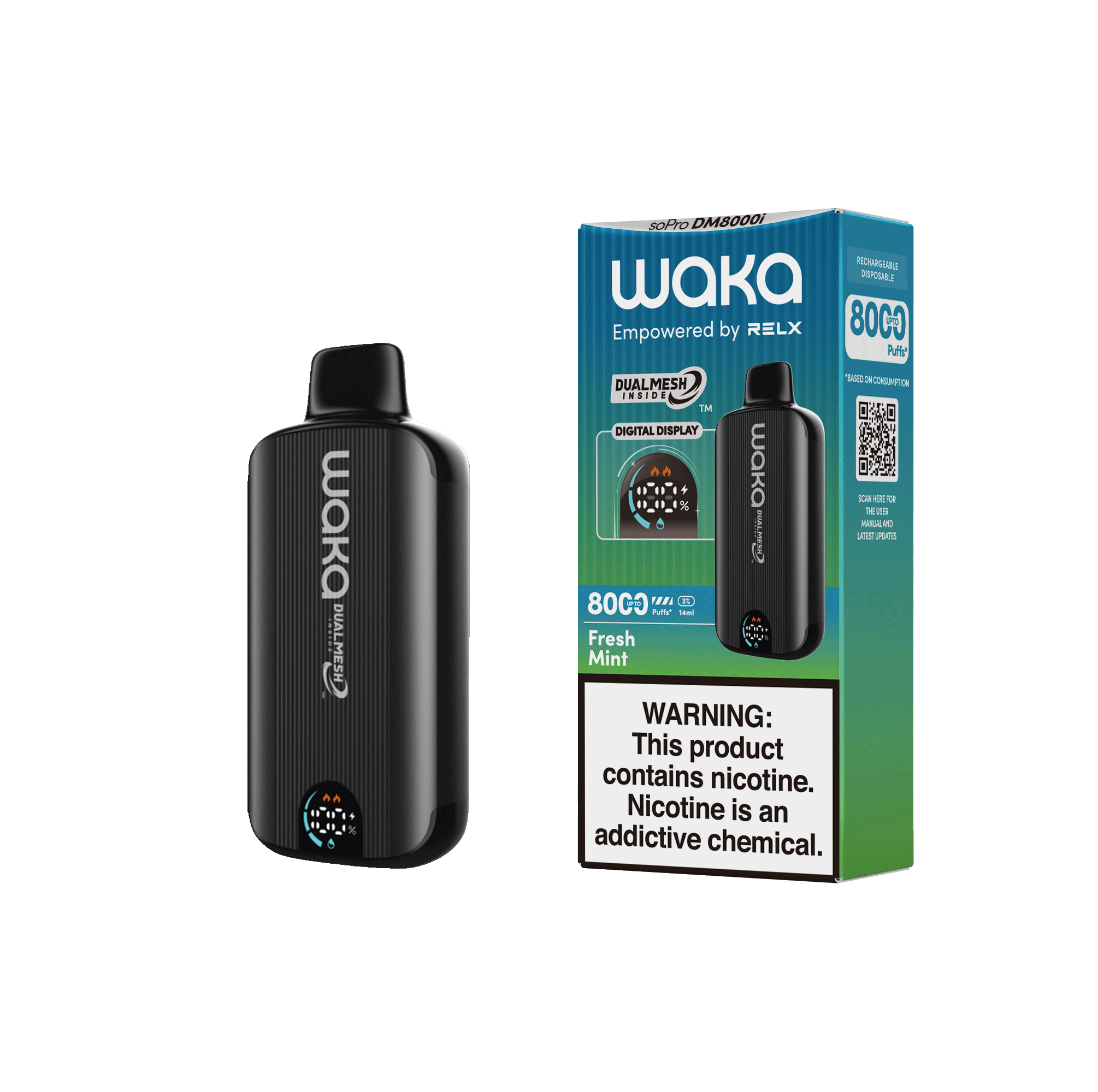 Shop RELX Japan Disposable Vape WAKA soPro DM8000i Fresh Mint Price USD10.6 RELX 使い捨て電子タバコを購入する フレッシュミント価格¥2980今すぐ注文
