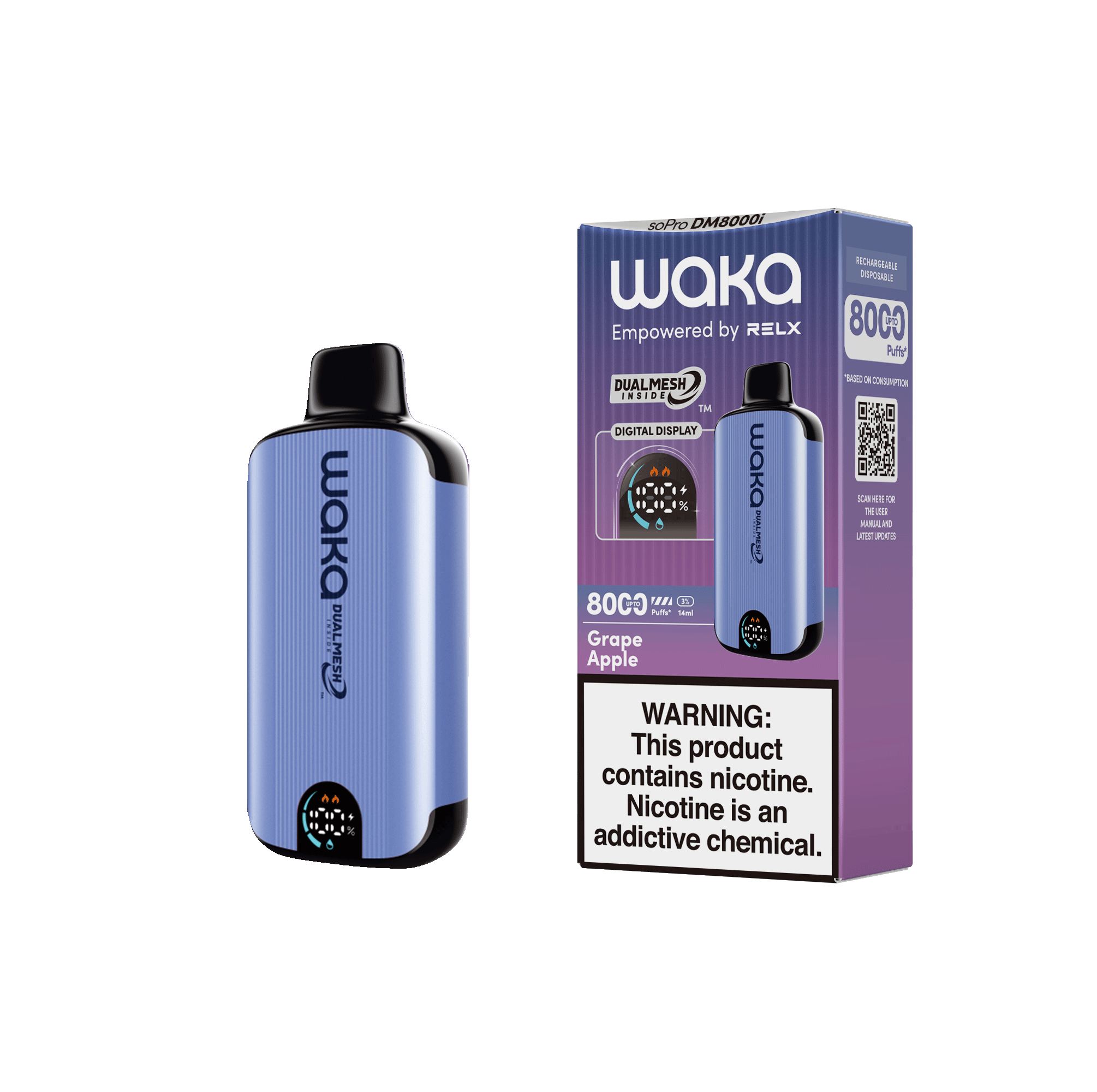 Shop RELX Japan Disposable Vape WAKA soPro DM8000i Grape Apple Price USD10.6 RELX 使い捨て電子タバコを購入する グレープアップル価格¥2980今すぐ注文
