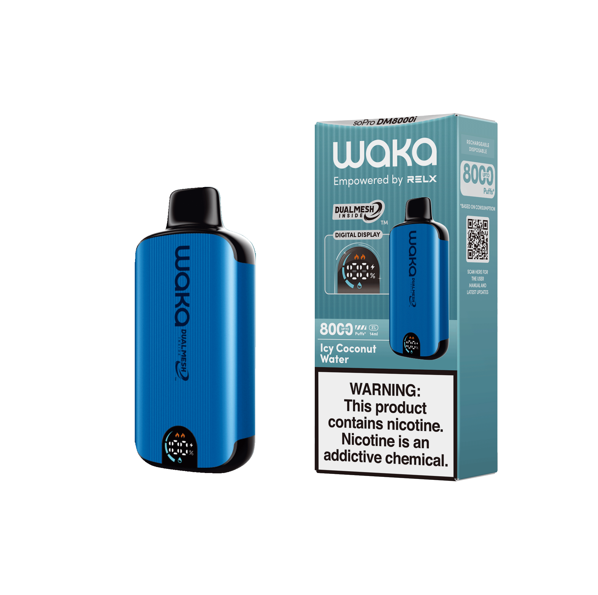 Shop RELX Japan Disposable Vape WAKA soPro DM8000i Icy Coconut Water Price USD10.6 RELX 使い捨て電子タバコを購入する アイスココナッツウォーター価格¥2980今すぐ注文
