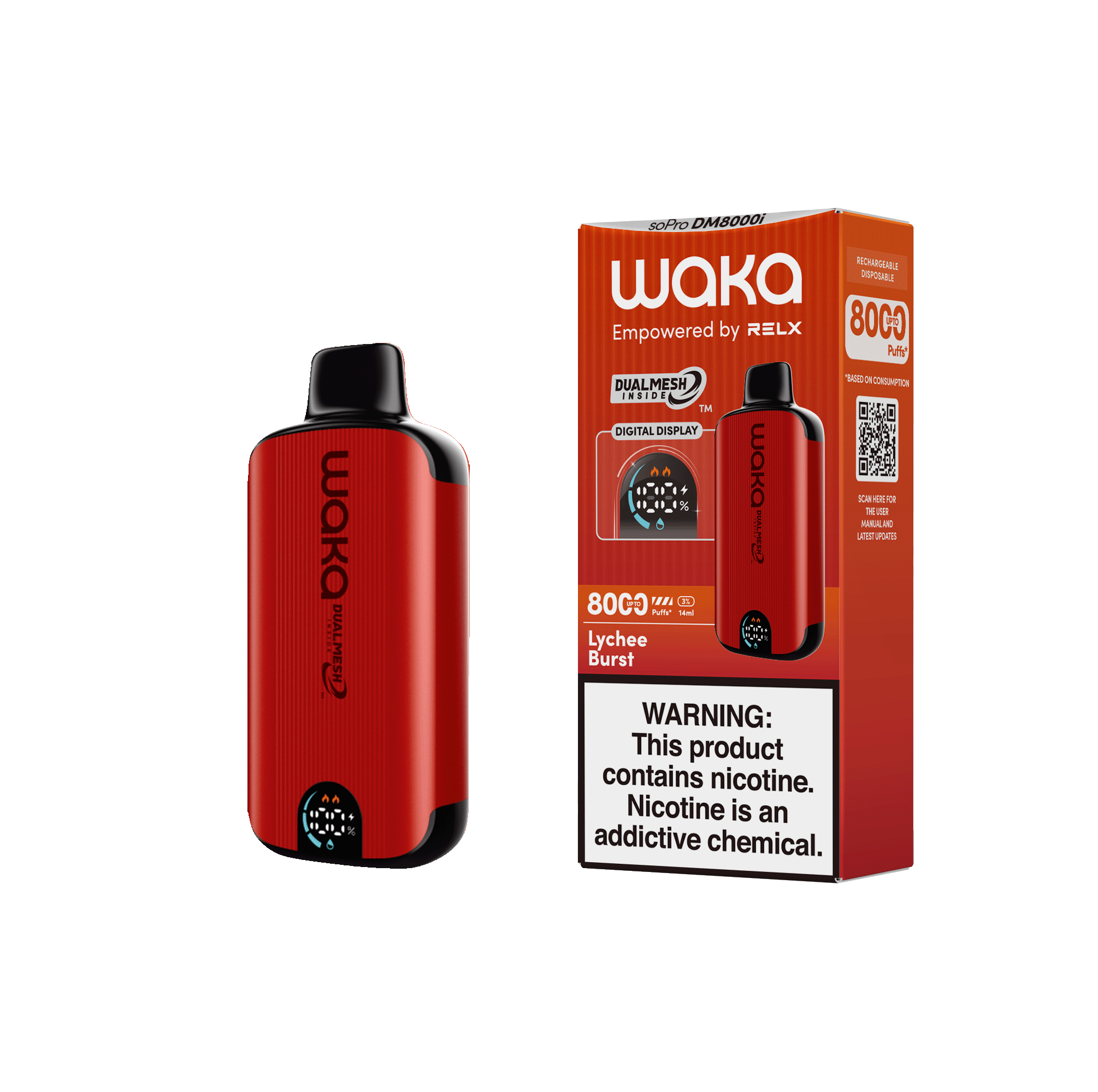 Shop RELX Japan Disposable Vape WAKA soPro DM8000i Lychee Burst Price USD10.6 RELX 使い捨て電子タバコを購入する ライチバースト価格¥2980今すぐ注文
