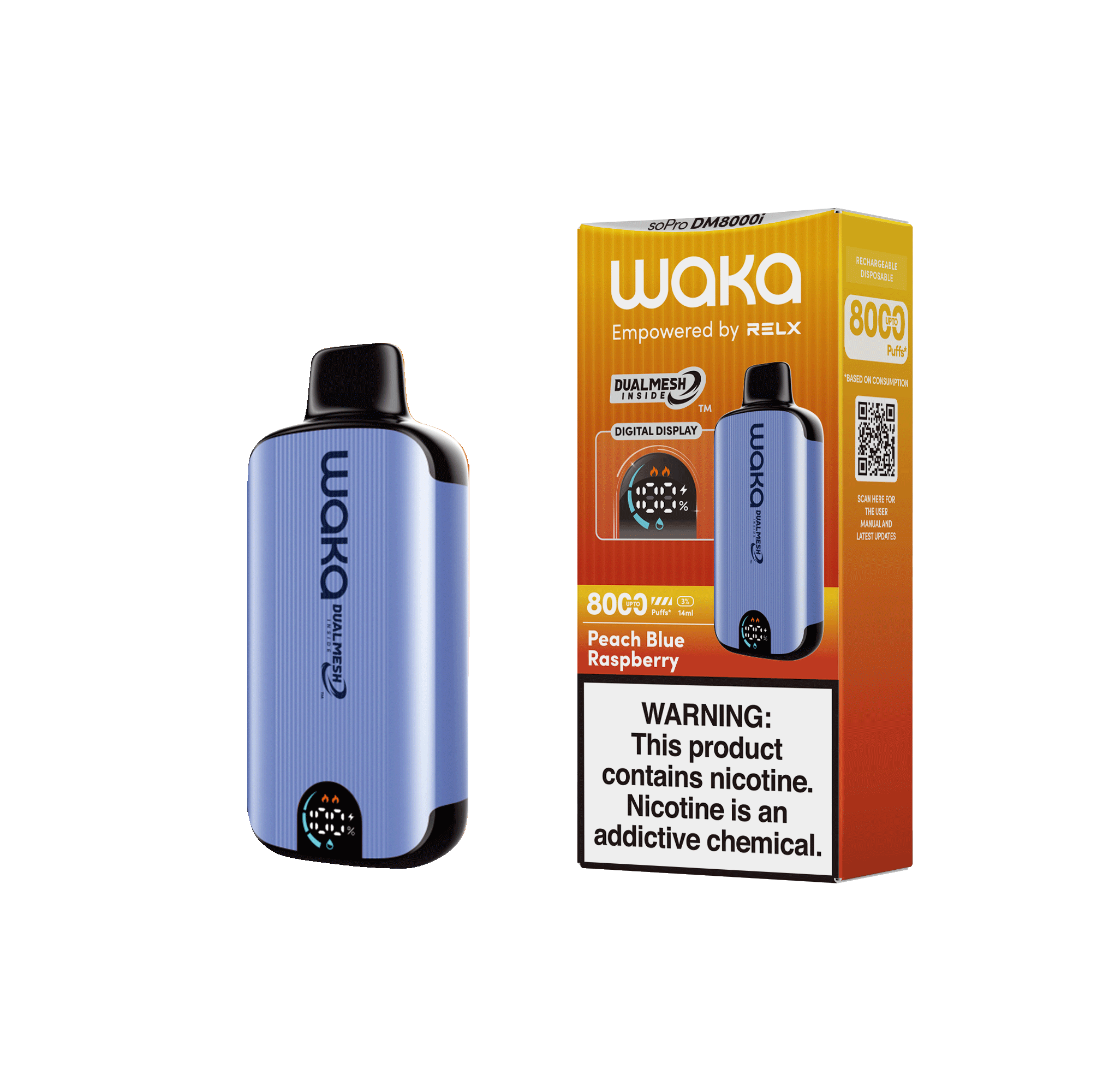 Shop RELX Japan Disposable Vape WAKA soPro DM8000i Peach Blue Raspberry Price USD10.6 RELX 使い捨て電子タバコを購入する ピーチブルーラズベリー価格¥2980今すぐ注文
