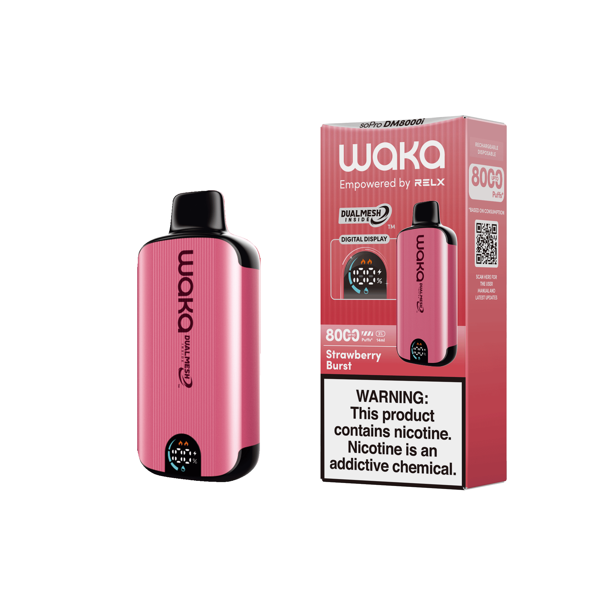 Shop RELX Japan Disposable Vape WAKA soPro DM8000i Strawberry Burst Price USD10.6 RELX 使い捨て電子タバコを購入する ストロベリーバースト価格¥2980今すぐ注文
