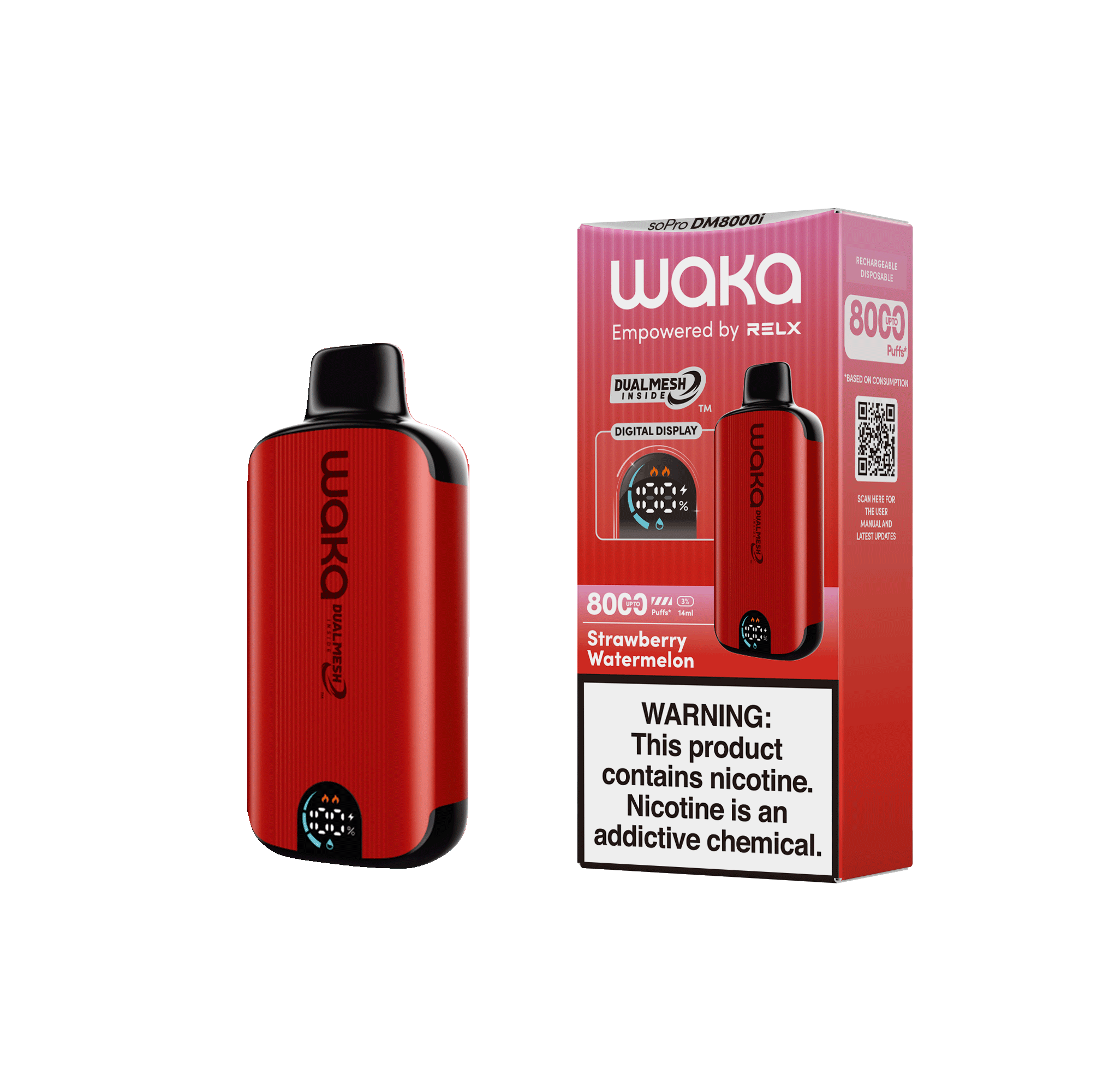 Shop RELX Japan Disposable Vape WAKA soPro DM8000i Strawberry Watermelon Price USD10.6 RELX 使い捨て電子タバコを購入する ストロベリースイカ価格¥2980今すぐ注文
