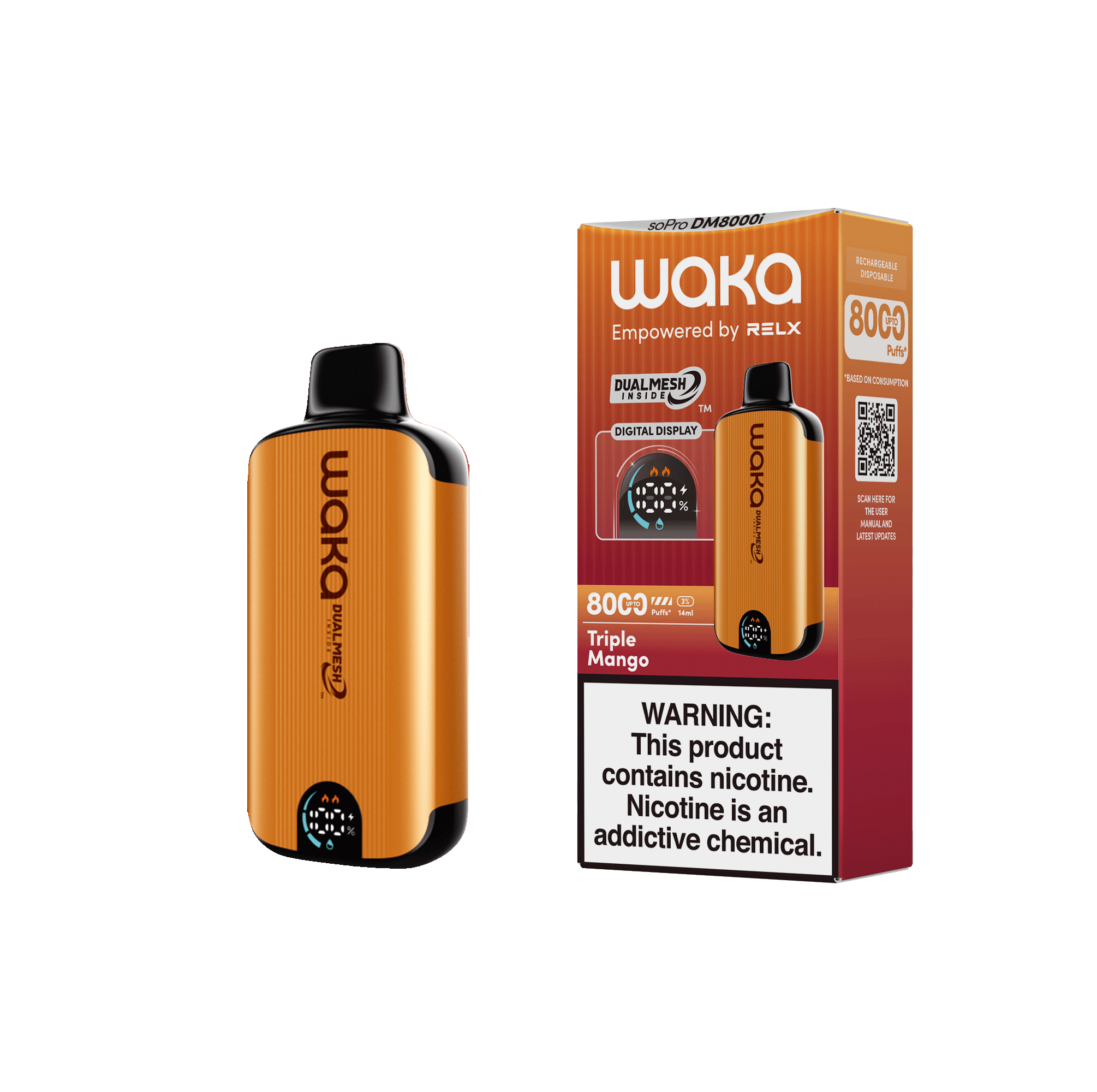 Shop RELX Japan Disposable Vape WAKA soPro DM8000i Triple Mango Price USD10.6 RELX 使い捨て電子タバコを購入する トリプルマンゴー価格¥2980今すぐ注文
